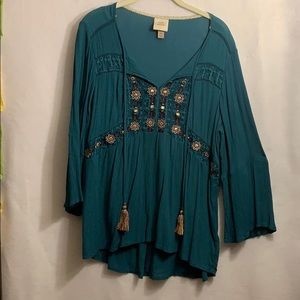 KNOX ROSE XL blouse teal blue loose fitting